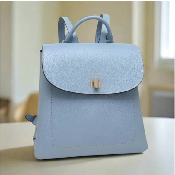 Kate Spade Essential Turnlock Flap Backpack Medium Blue Leather Medium Pebbled - Picture 1 of 11